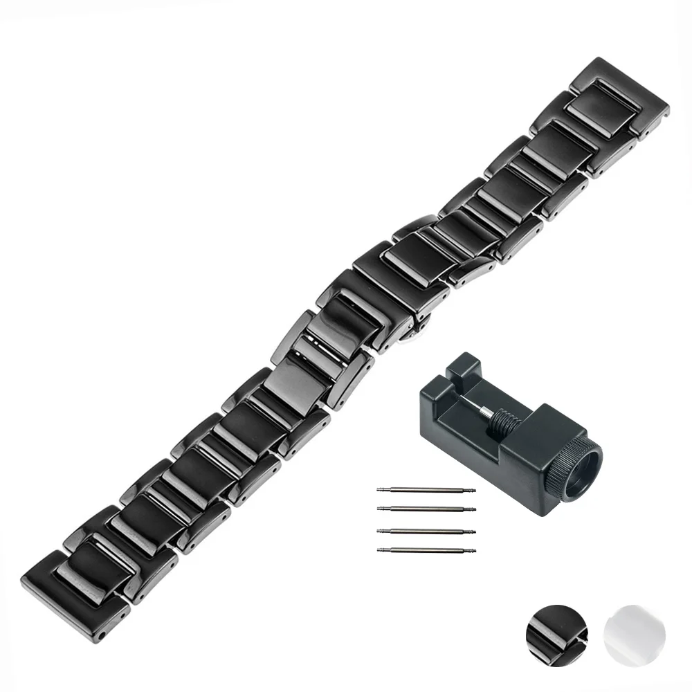 18mm 20mm Ceramic Watch Band for Armani Butterfly Buckle Strap Replacement Watchband Link Wrist Belt Bracelet