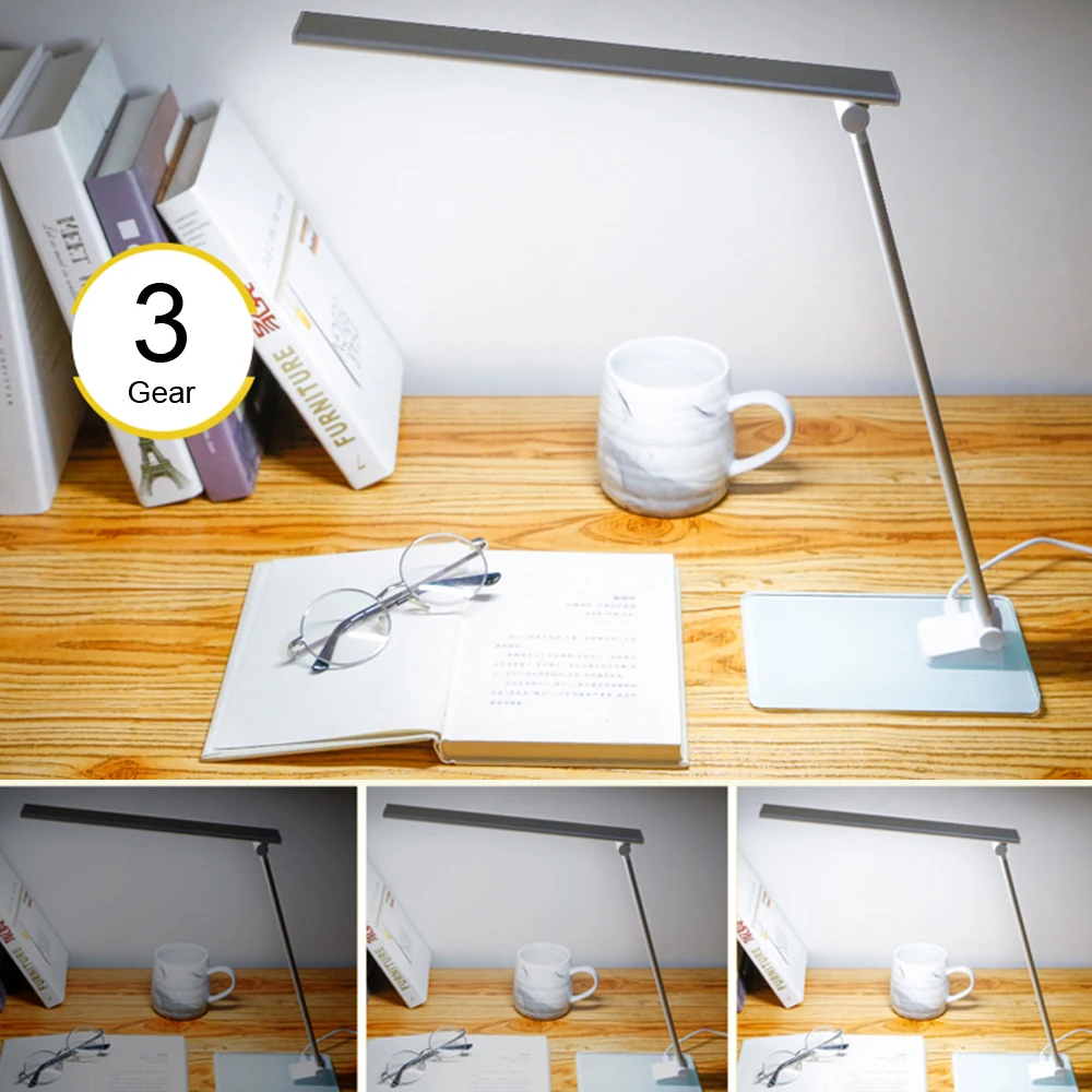  LED Stand Desk Lamp Modern Office Reading Table Light Touch Switch Folding USB Plug in Work Dimmer 