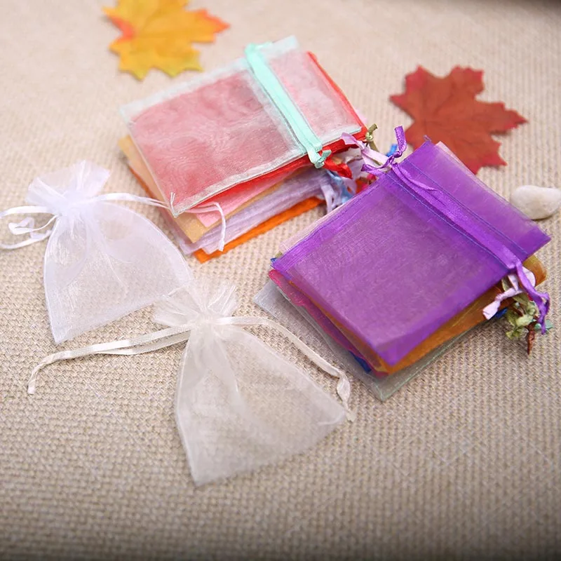 7.5*10cm 20pcs/lot Green Multicolor Organza Jewelry Gift Bags Cheap Small Drawstring Bag Wedding Christmas Packaging Sack