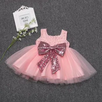 

2019 New Born Baby Girl Sequins Bows Dress Toddler Flower Girls Embroidery Party Gown 1 St Birthday Dress Baptism Costume