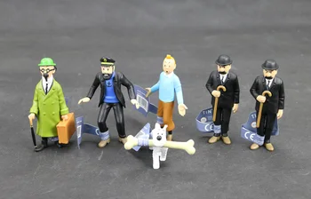 

6pcs The Adventures of Tintin Dupont Dupond Professeur Haddock Herge Les Aventures de Tintin et Milou 8cm Figure Figurine