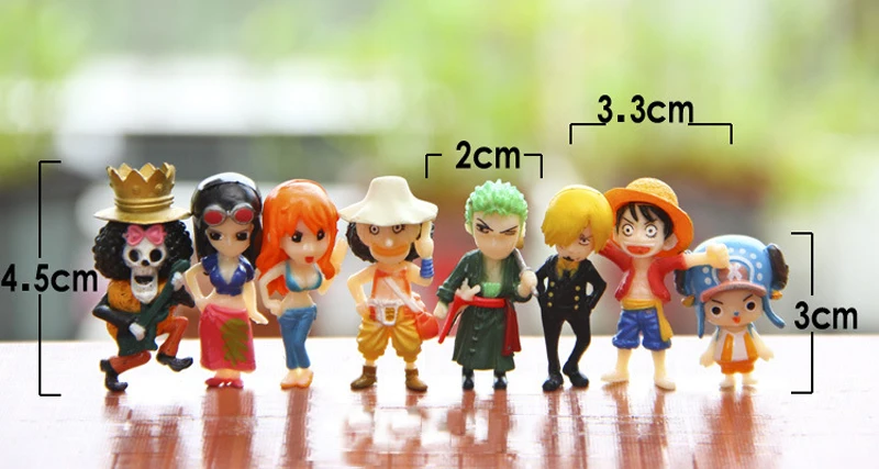8 шт./лот Аниме фигурки Luffy Zoro Sanji Usopp Brook Nami Robin Chopper милые героев из ПВХ