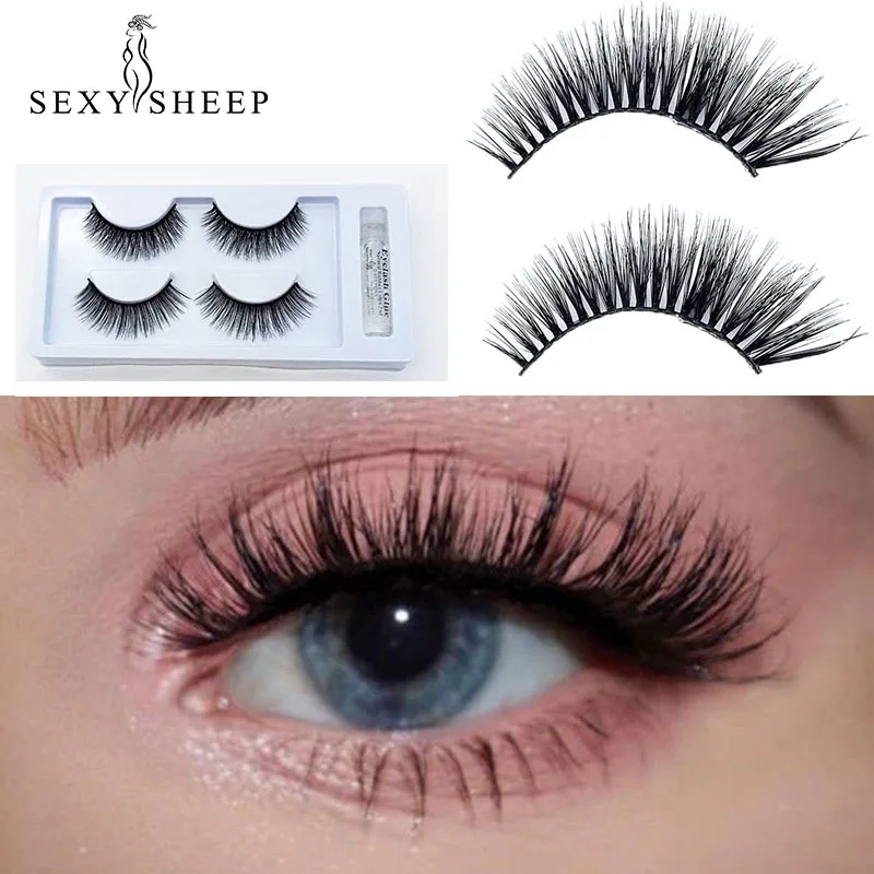 

2 Pairs Mixed False Eyelashes Thick Makeup 3D Mink Lashes Soft Eyelash Extension Fake Eye Lashes Long Mink Eyelashes With Glue