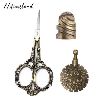 

3pcs/Set Vintage Style Sewing Kits Scissors/Metal Thimble/Thread Cutting Knife Line DIY Sewing Tools