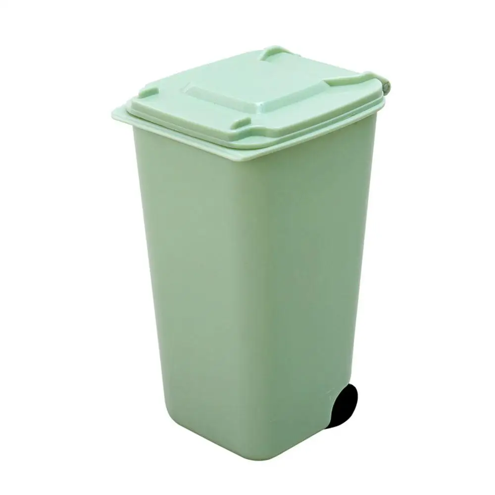 

Mini Wheelie Trash Can 4 Color School Sturdy Dustbin Desktop Durable Storage Bin Small Scissors