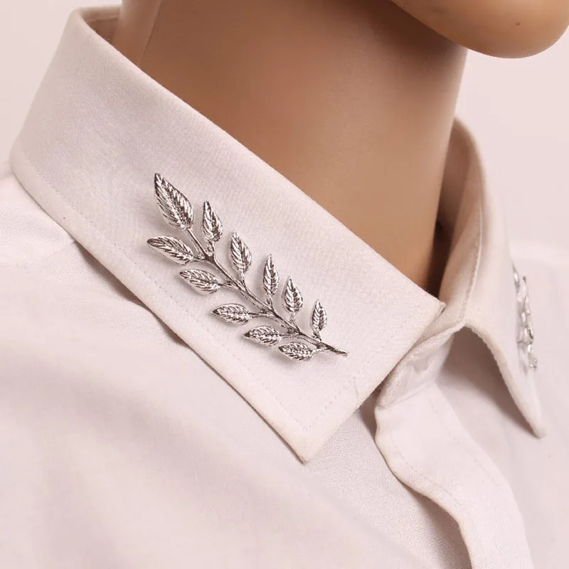 gold silver leaves brooch Shirt suit collar pin broches women men