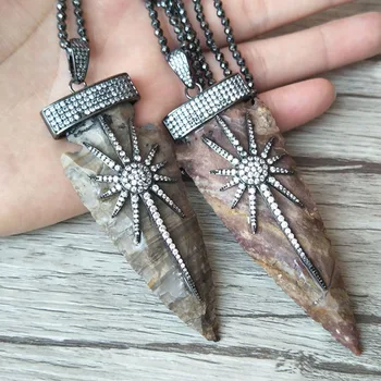 

2 Strands Hematite beads necklace,Unique stone arrowhead Pendant CZ zircon Micro pave crystal Charm Jewelry necklaces NK206