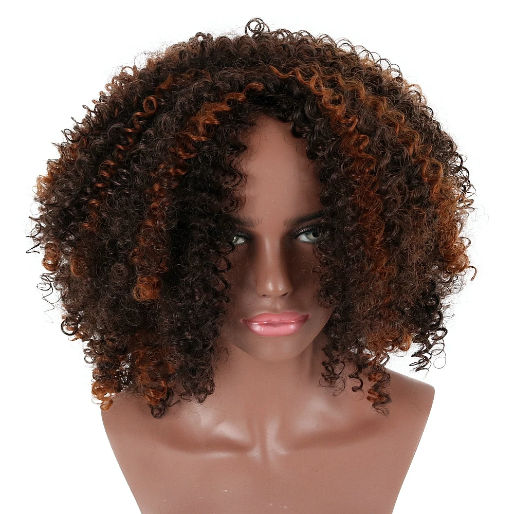 Deyngs короткий афро кудрявый синтетический парик для черных женщин пушистые коричневые парики афро-американский термостойкий синтетический парик