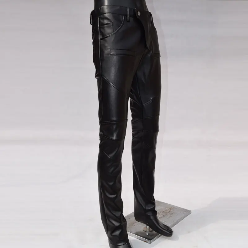 Индивидуальные мотоциклетные брюки из искусственной кожи повседневные мужские брюки из искусственной кожи для мужчин модные облегающие брюки pantalon homme