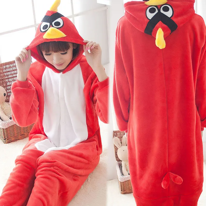 

Adult Kids Winter Angry Bird Kigurumi Pajamas Girls Boys Cartoon Anime Animal Sleepwear Romper Flannel Jumpsuit Children Outfits