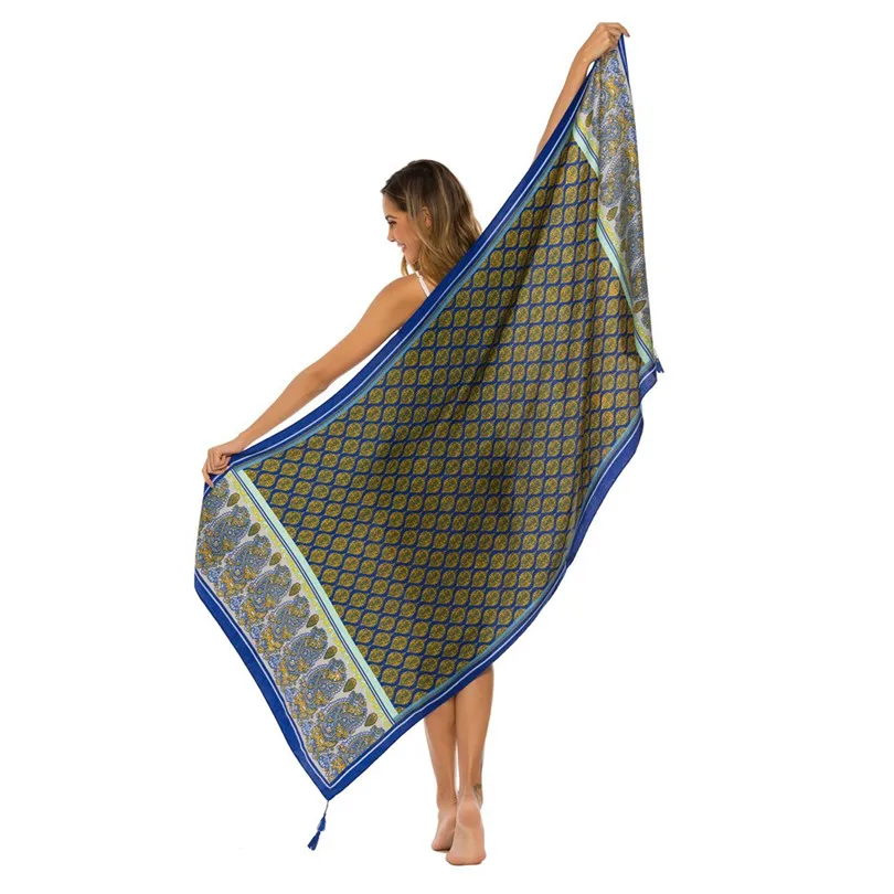 New Summer Women Beach Skirts 2019 Long Hippie Flowers Printed Elastic Waist Beach Towel Cloak Skirt #E11 (47)