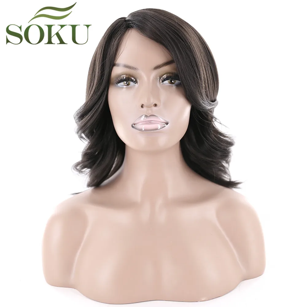 

SOKU Synthetic Wigs With Bang Heat Resistant Fiber Straight Women Wigs 6 Colors Short Wavy Wigs For Black Women