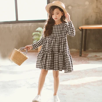 kids girls plaid spring dress 2020 cotton teenager long sleeve dresses for big girls clothes size 3 4 5 6 7 8 9 10 11 12 years