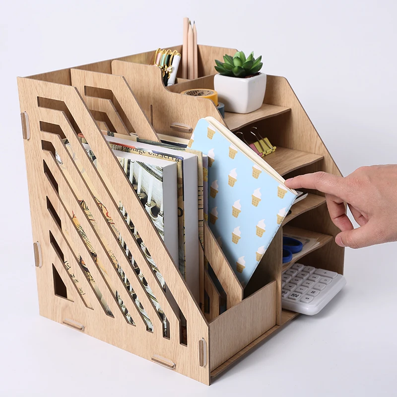 DIY деревянный лоток для документов Настольный многофункциональный ящик хранения