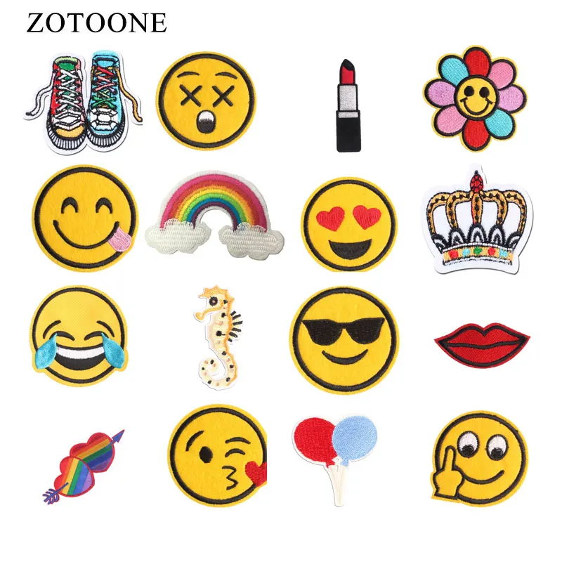 

ZOTOONE Emoji Patches Sequin Lips Stickers Crown Iron on Clothes Heat Transfer Applique Embroidered Applications Cloth Fabric G