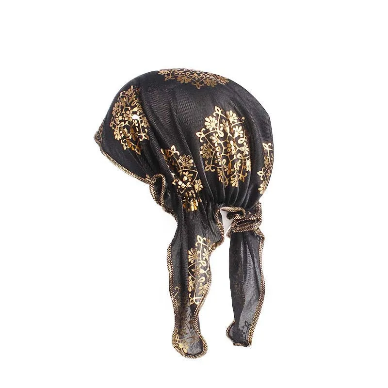 Мусульманский Женский позолоченный цветочный предварительно связанный шарф тюрбан шляпа банданы шапочка при химиотерапии шапки обертывание головы для рака выпадения волос крышка