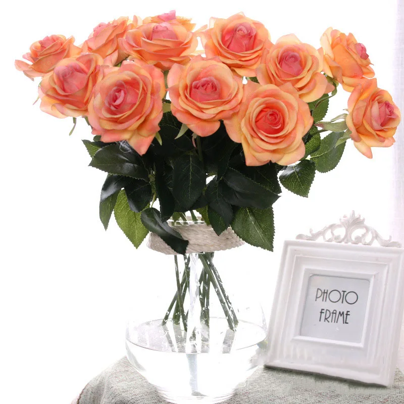 Flone Artificial Silk Really Touch Moisturizing Blue Rose Flower Branch Pink White Red Rose For Wedding Wall Home Decoration Art (33)