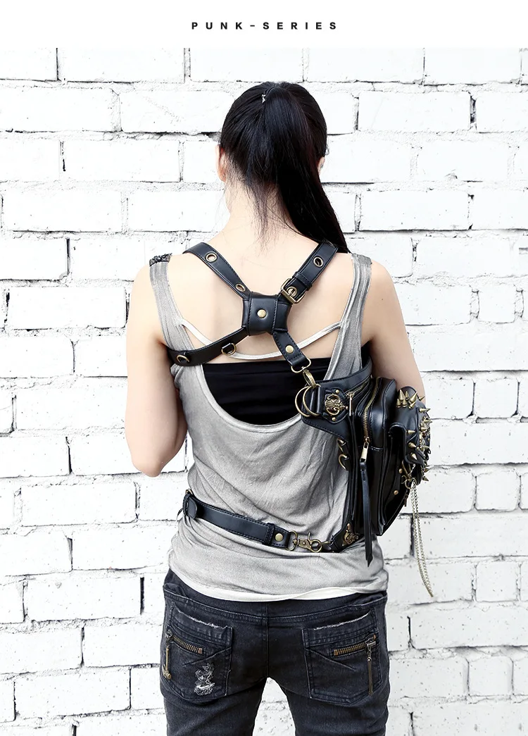 2018 Новая женская мужская поясная сумка в стиле панк, многофункциональная женская сумка на плечо, стимпанк, черный череп, женские сумки с