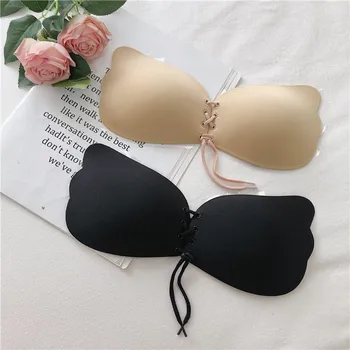

Girls Silicone Strapless padding Bras Female Push Up Wireless Bra Repeat Use Top Female