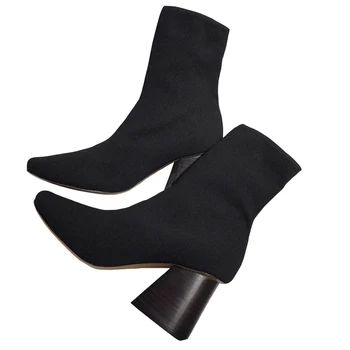 

Korean fashion temperament thin short boots female thick with elastic cloth socks boots high heels