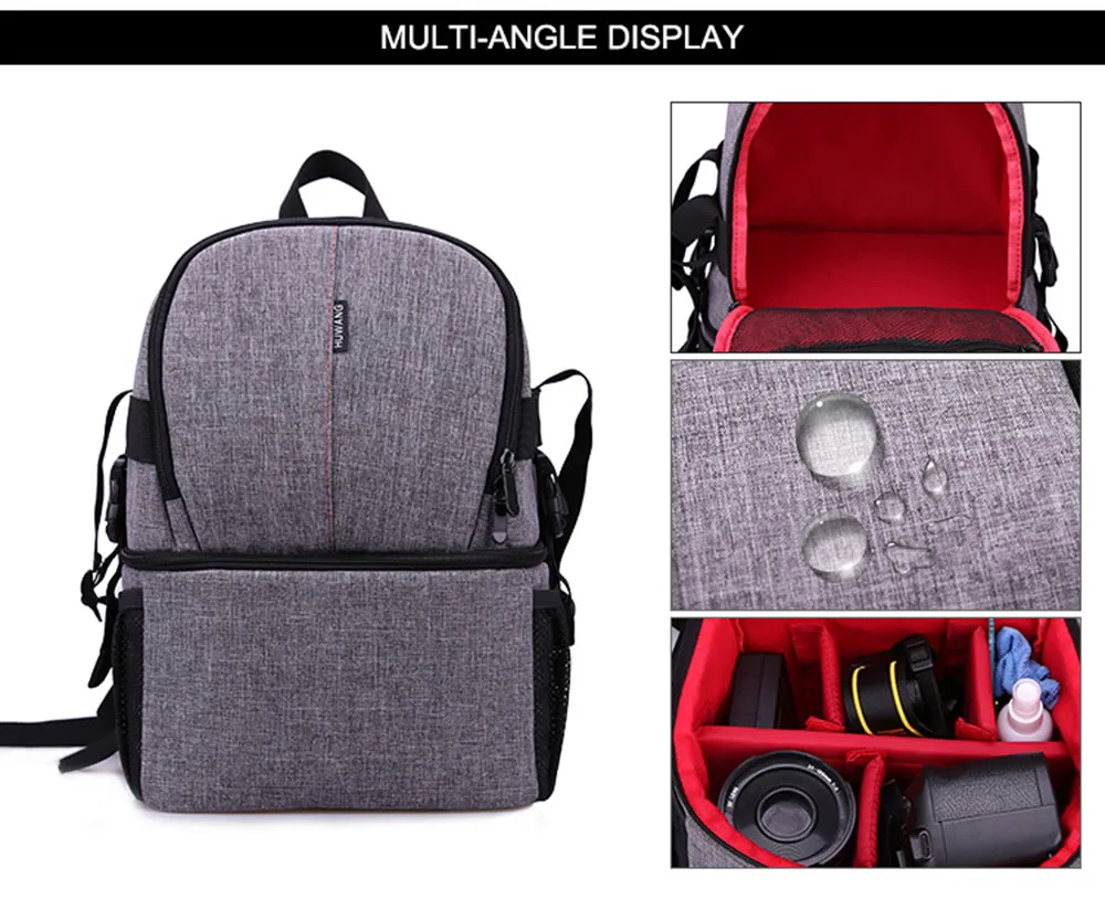 Мода Высокая плотность ткань Оксфорд DSLR камера рюкзак Открытый фотографии камеры сумки водонепроницаемый мульти-карман удобно