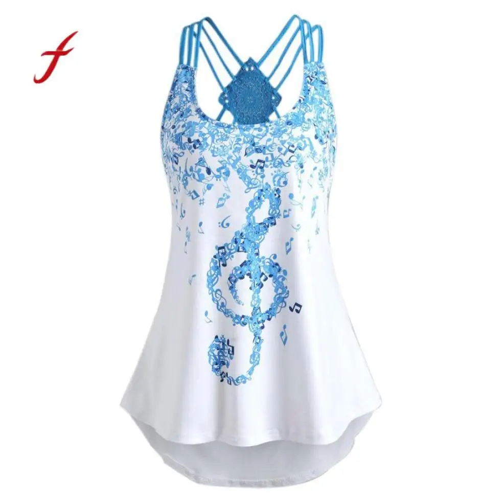 

Ladies' Bandage Sleeveless Vest Camis Musical Notes Print Strappy Tank Tops Plus Size Large Hollow Out Summer Camis Clothes