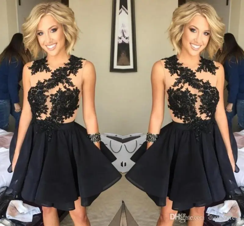 black-chiffon-mini-short-homecoming-dresses