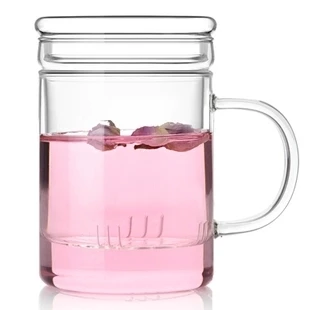 

Free shipping Flat cover Straight body tree set in one glass cup, stocked Borosilicate Glass tea cup with filter