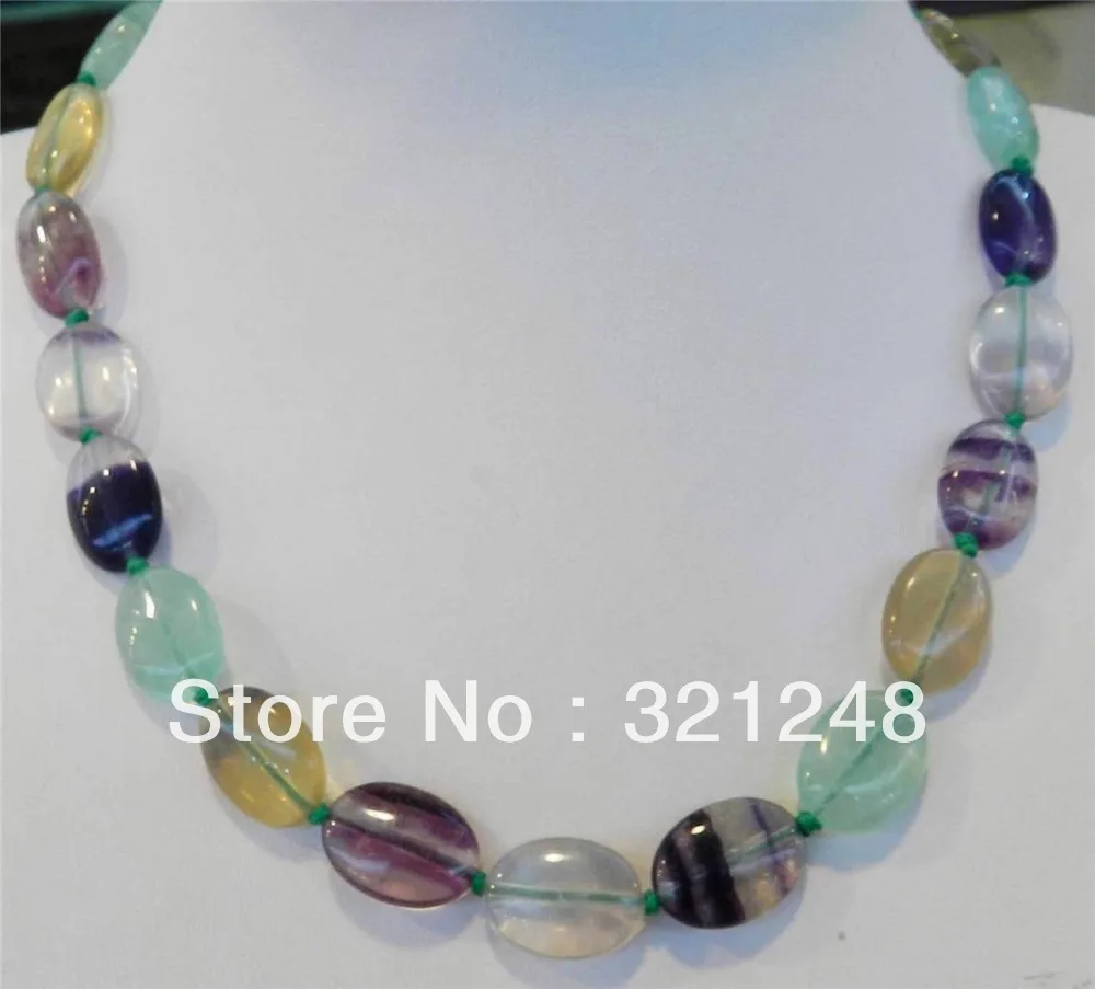 

Free shopping new 2014 DIY Natural 13x18mm Multicolor Fluorite oval stone chain strand choker Necklace 18'' GE5153