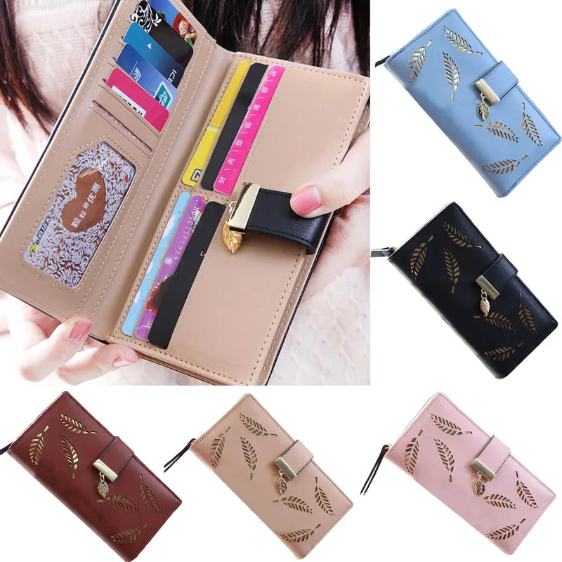 

High Quality Fashion Hollow Leaves Women Cash Wallet PU Purse Long Lady Handbags Ladies Texture Holder 88 88 WML99