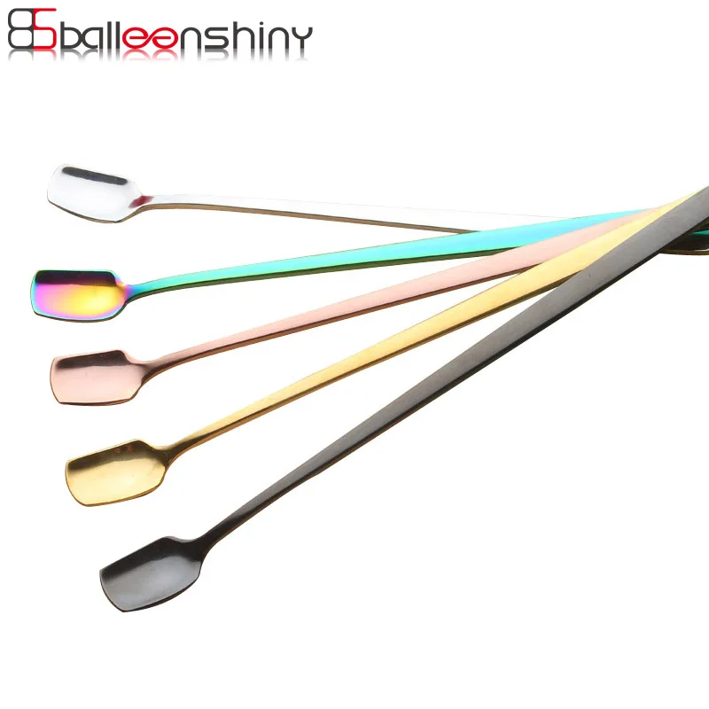 

BalleenShiny Stainless Steel Long handle Coffee Spoon Flatware Dessert Tea Cream Honey Candy Spoons Bar Mixing Scoop Tableware