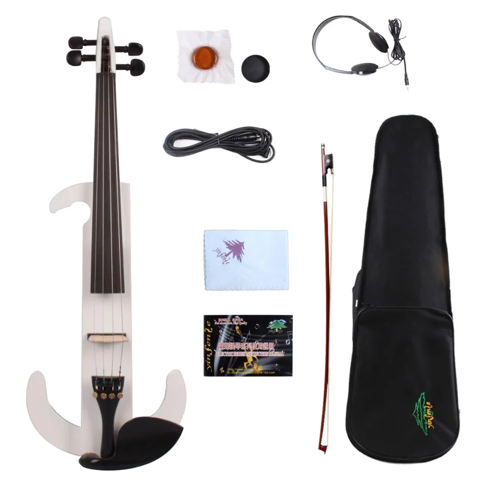 

4/4 white Electric Violin left Hand Full Size Practice Show Maple Wood w/ Headphone