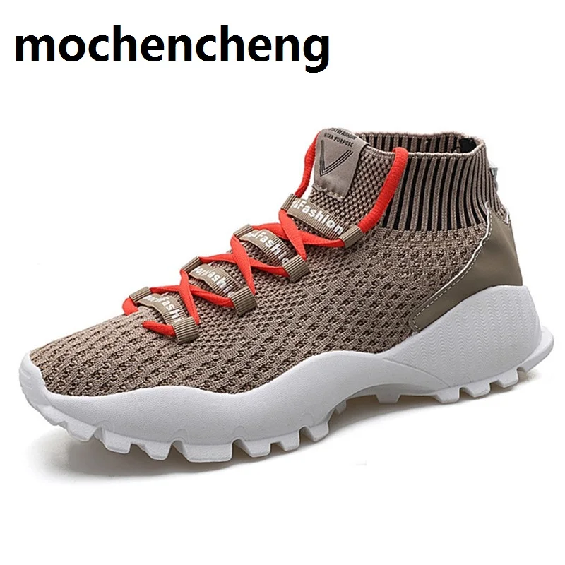 

New Men Sneakers High Top Lace-up Flat Adult Male Tenis Footwear Casual Shoes Breathable Solid Soft Light Design High Quality