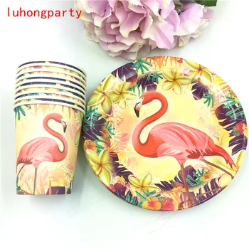 

60pcs Flamingo theme 30pcs cups+30pcs plates for Kids birthday party decoration 30people use