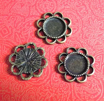 

Vintage Antique Bronze tone Plated Round Sunflower Bezel Connectors Pendant Settings Blank Bases Findings DIY Making Wholesale