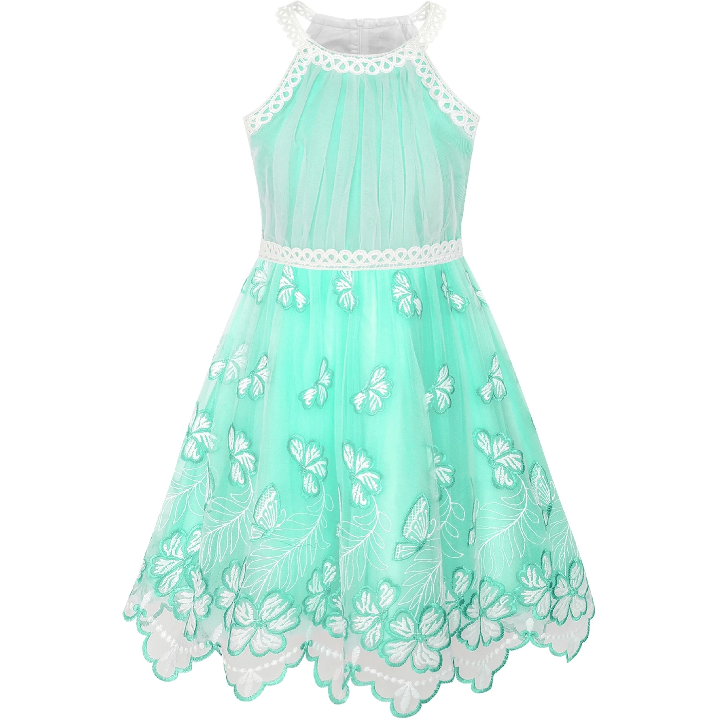 Girls Dress Turquoise Butterfly Embroidered Halter Dress Party 2019 Summer Princess Wedding Dresses Children Clothes Pageant