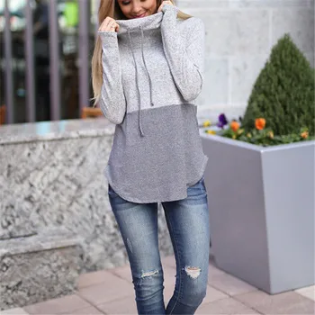

Women's Autumn Winter Hoodie Sweatshirt Long Sleeve Color Patchwork Jumper Pullover Tops Coat Fashion Ladies Casual Sweatshirts