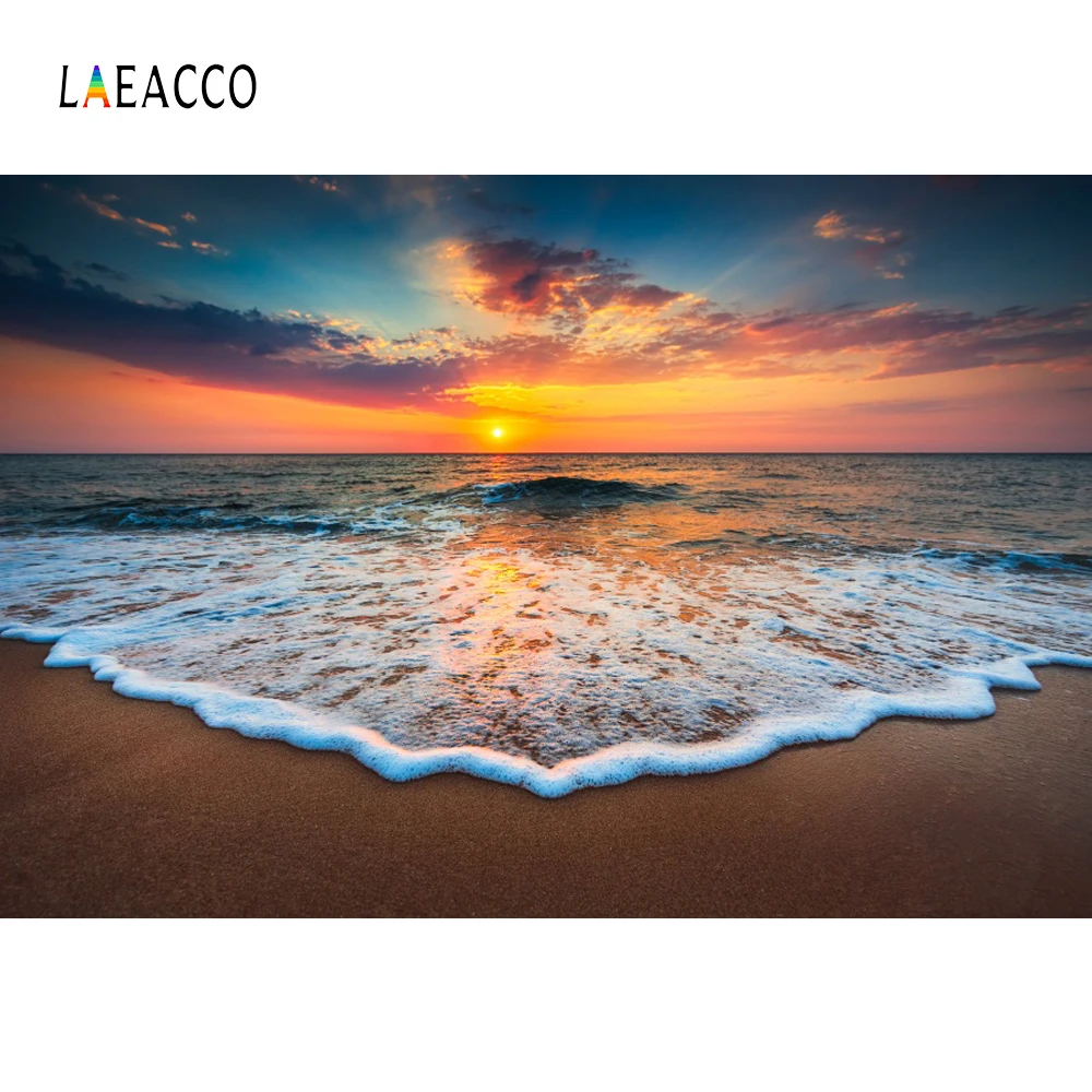 Laeacco Tropical Backdrops Sea Beach Waves Cloudy Sunset View graphy Backgrounds call For Studio Shoot in Background from Consumer