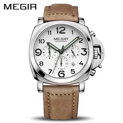 Часы Мegir для мужчин лучший бренд класса люкс кварцевые часы большой циферблат Хронограф Военная Униформа часы световой Relogio Masculino Saat 3406