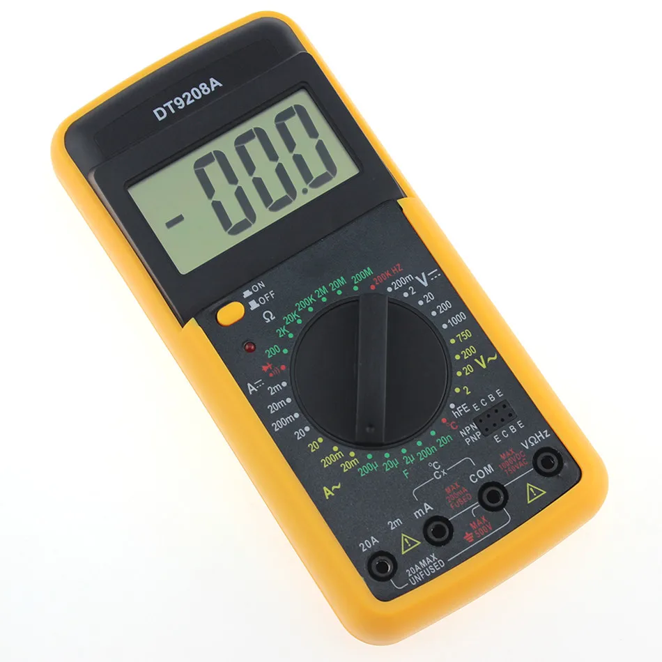 

DT-9208A Handheld Auto Range Digital Multimeter Voltage Amp Ohm Frequency AC/DC Temperature Hertz Tester