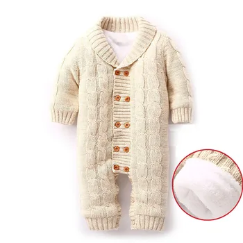 

Newborn Winter Rompers Overalls Toddler Knitted Cotton Plus Velvet Thicken Warm Outerwear Coat For Baby Boy Girl 0-2 Y Jumpsuit