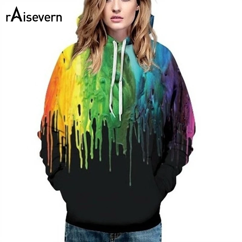 

Raisevern 3D Hoodies Black Multicolor Paint Dripping Long Sleeve Hooded Sweatshirt HD Digital Print Hoody Top Plus Size Dropship