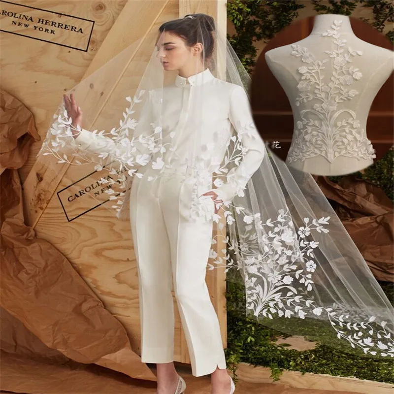 

4Pc big size Ivory 28x 50cm Wedding Veil embroidery Material lace flower Patch Applique wedding diy flower decoration BD159