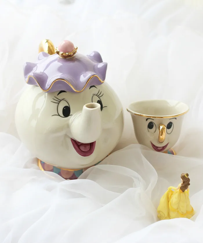 Горячая Распродажа, чайник в старом стиле с героями мультфильмов Красавица и чудовище, кружка для чая Mrs Potts Chip, чашка для чая, один набор, хороший рождественский подарок