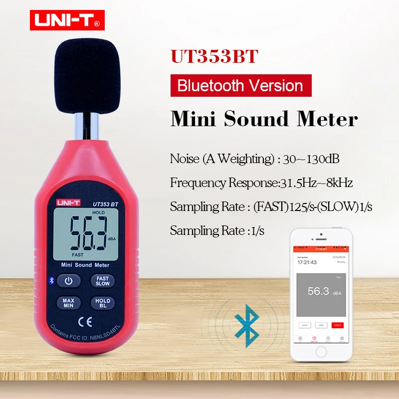 

UNI-T UT353BT Sound Level Meter Digital Bluetooth Noise Meter Tester 30-130dB Decibel Monitoring Sound Level Meters