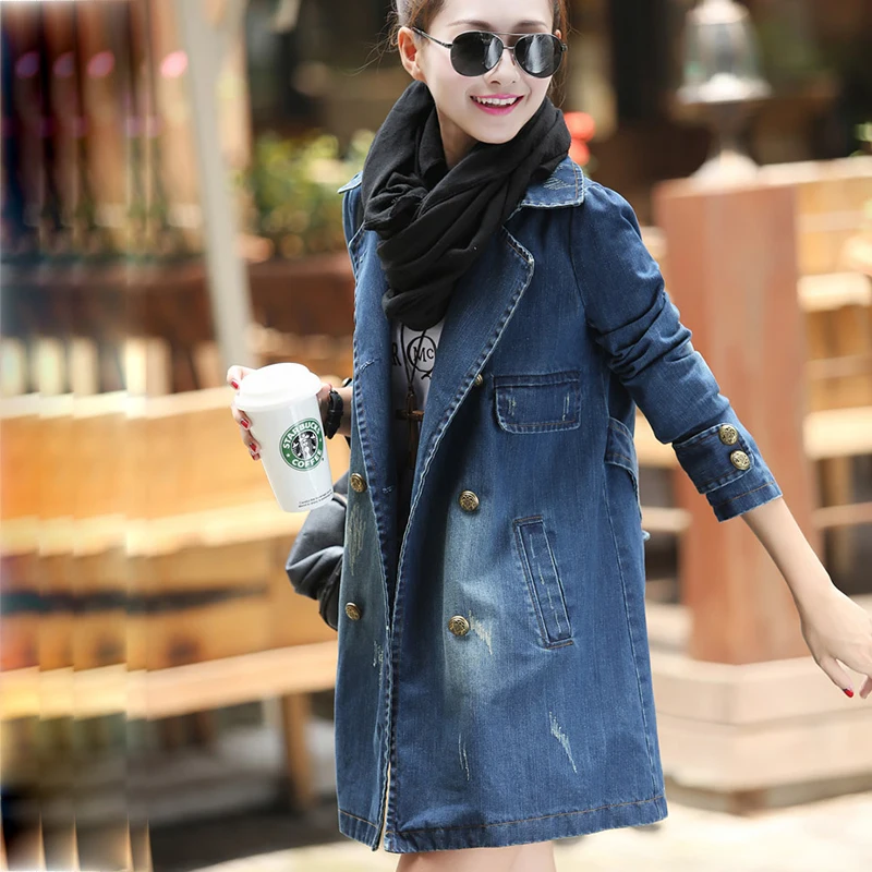 4XL Плюс Размер DenimTrench пальто Para Mulheres 2018 повседневные джинсы с длинным рукавом