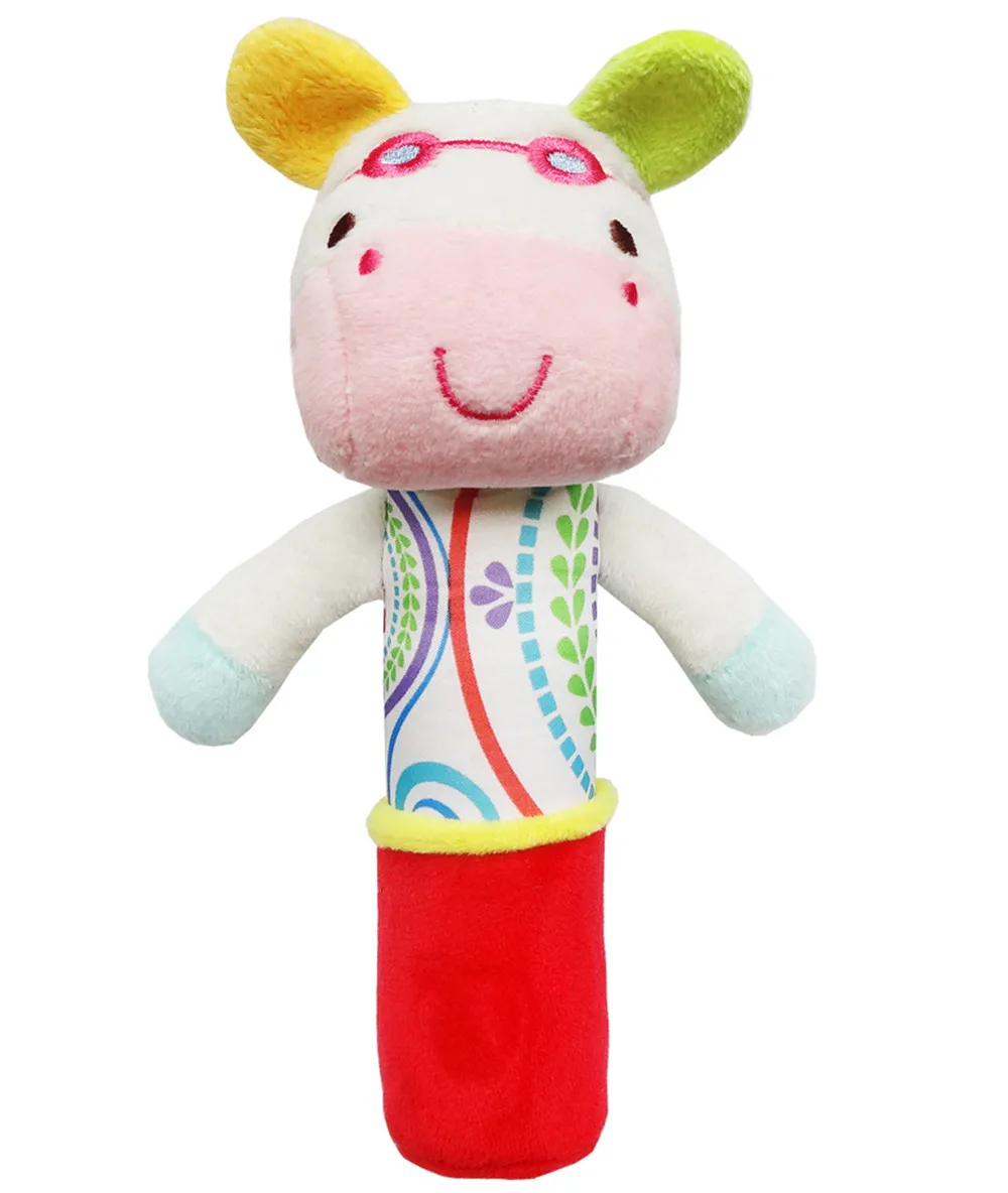 Игрушка BB палку Плюшевые мультфильм животных звук игрушки погремушка новорожденный стороны марионеточных просвещения плюшевая кукла ББ палки - Цвет: Cow