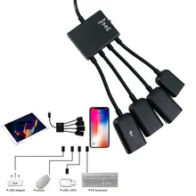 HUB Cable Mini USB 4 en 1 Adaptador OTG Cable divisor de conector para Samsung Xiaomi Huawei teléfono inteligente para ThinkPad teclado de ratón
