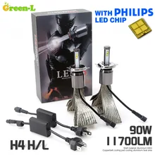 2X Plug & Play 90 Вт 11700LM H4 с Подлинной Philips LED Чип H4 Автомобиля СВЕТОДИОДНЫЕ Фары Фары Conversion Kit Набор DRL Противотуманные фары 6000 К