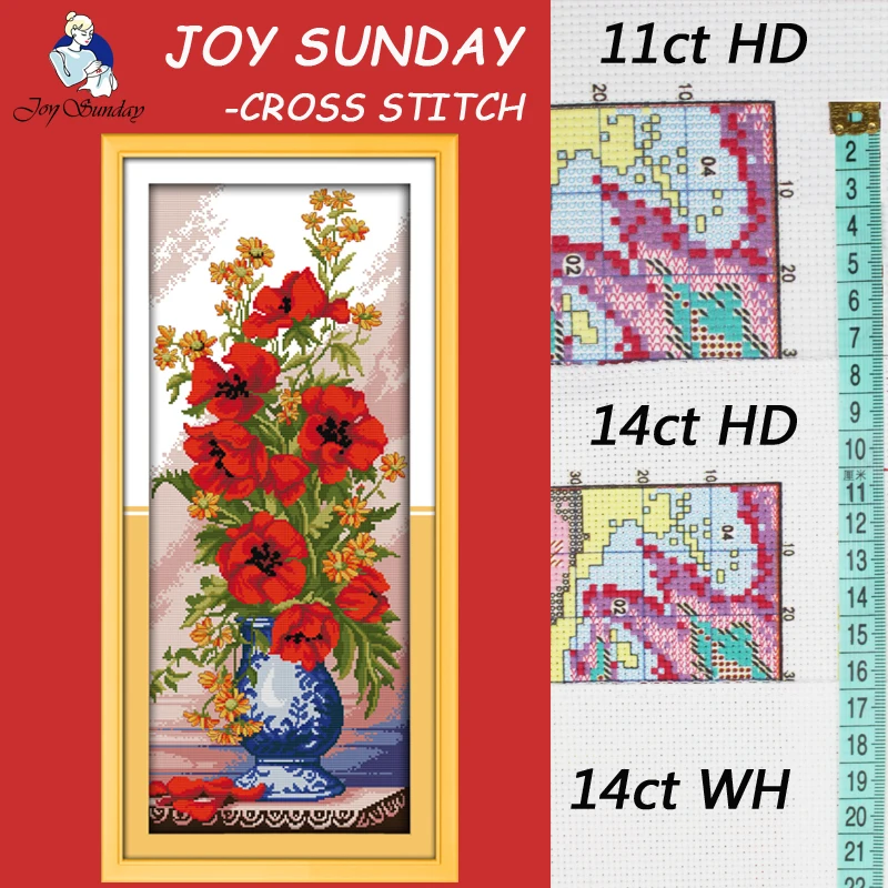 JOY SUNDAY, Рукоделие, сделай сам DMC Вышивка крестиком, наборы для вышивания, Набор для вышивания мака, ваза, украшение для дома, счетный крест